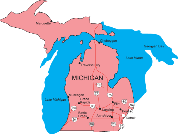 Map of the state of Michigan, Best Fit's telehealth service area, with Ann Arbor marked